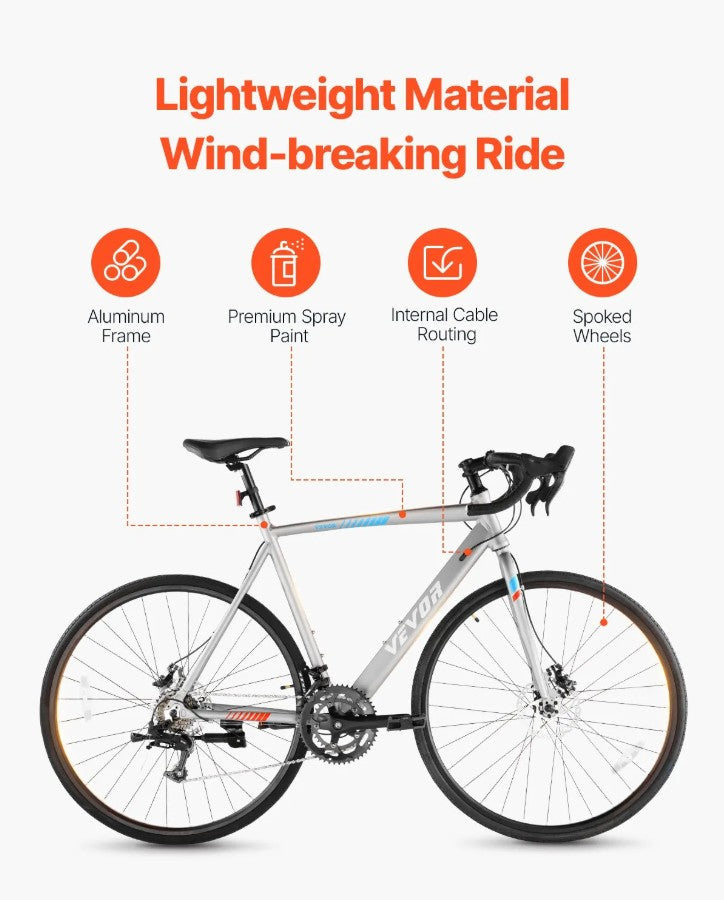Vevor 700C Road Racing Bike 14-Speed Aluminum Frame with Disc Brakes New