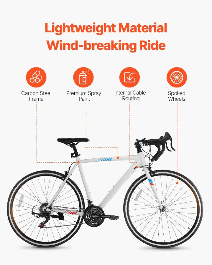Vevor Road Bike 700C Shimano 21-Speed Carbon Steel Frame Caliper Brakes New