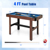 4 FT pool table with blue velvet surface, solid H-shaped frame, and full set of balls for family fun in small spaces.