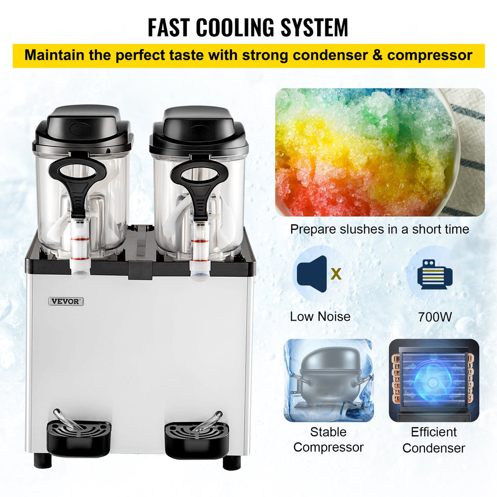 Vevor Slushy Machine 3.2 Gal 700W Dual Tank Stainless Steel Frozen Drink Maker for Commercial Use New