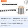 Vevor Stainless Steel Cable 3/16" x 100' T316 Marine Grade 1 x 19 Strands 4200 lbs Capacity New