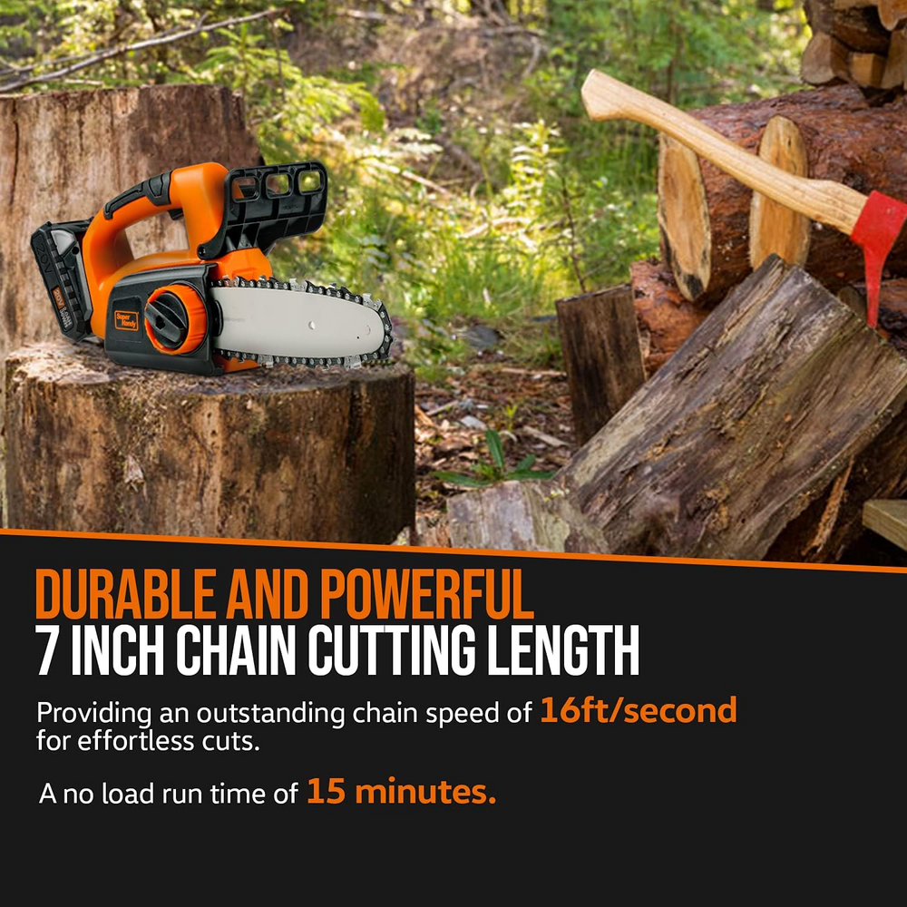 Super Handy GUT072 Electric Mini Chainsaw 8" Bar 20V 2Ah Cordless New