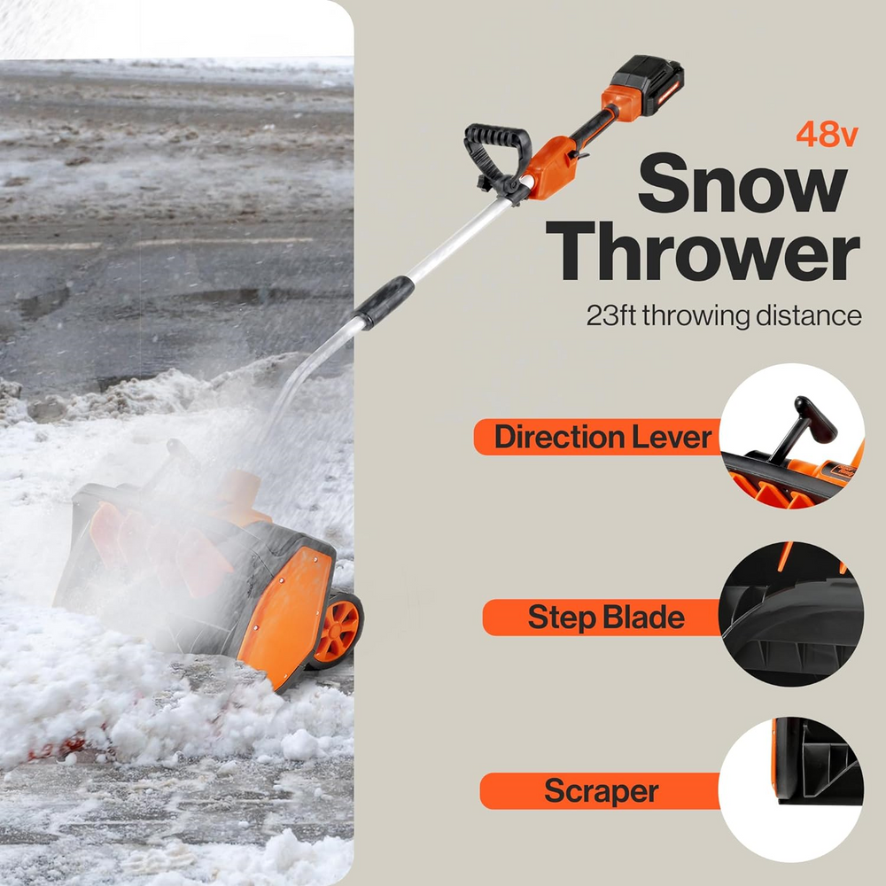 Super Handy GUT158 Electric Snow Thrower Shovel 48V 2Ah with Curved Serrated Blade New