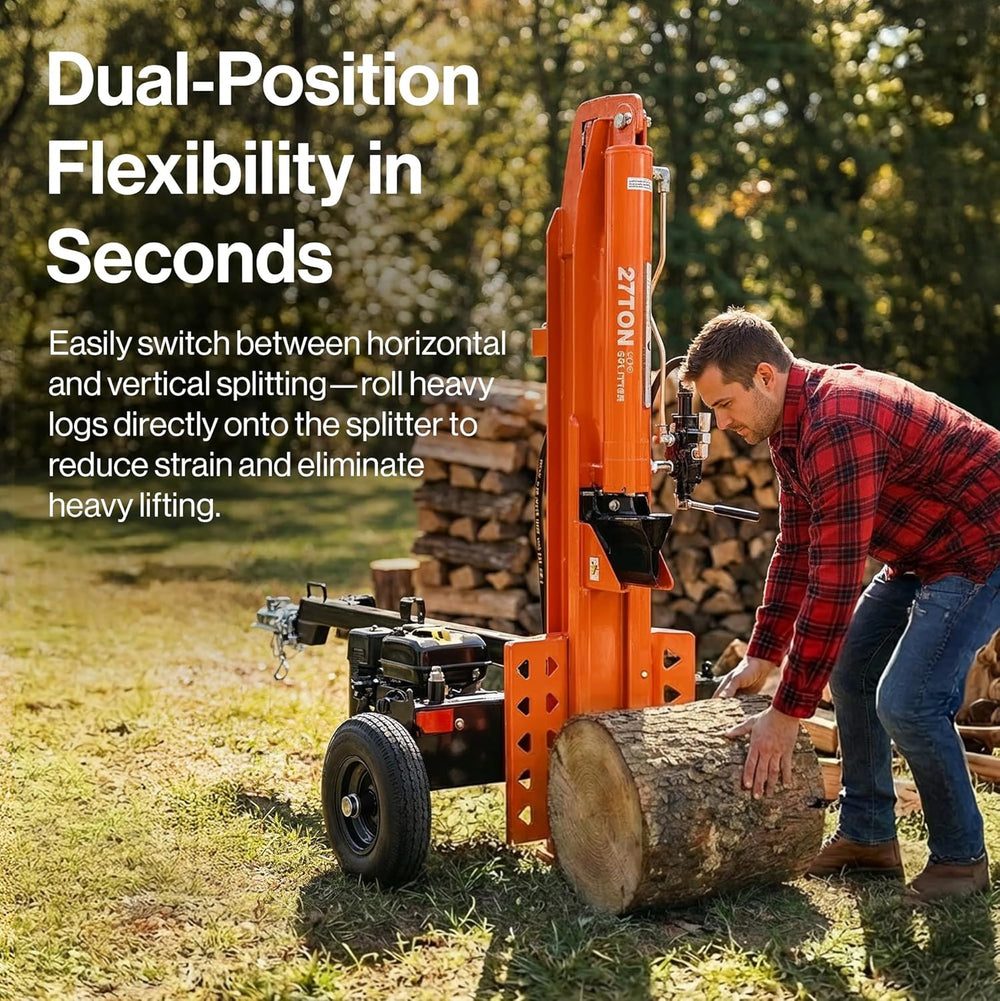 Super Handy GUT199 Log Splitter 27 Ton Full Beam Vertical/Horizontal 223cc Gas Towable New