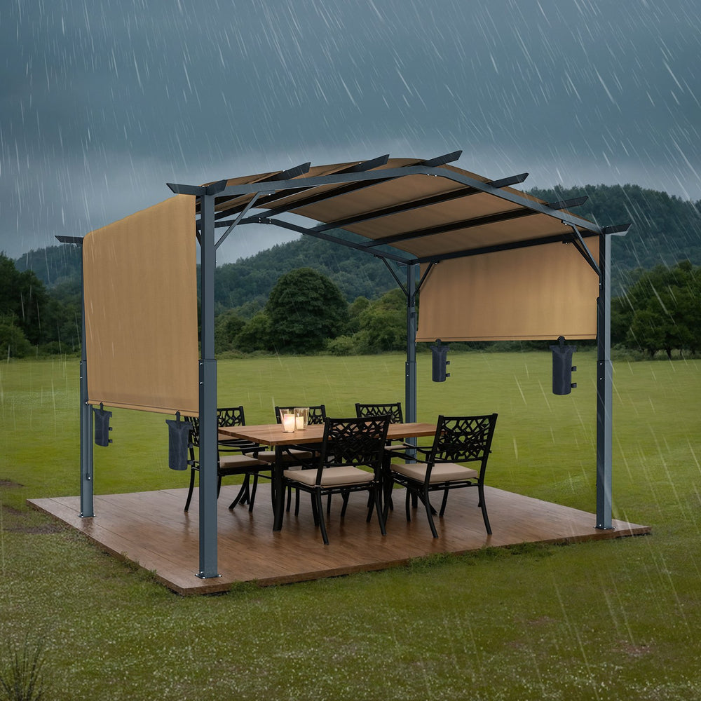 Vevor Outdoor Retractable Pergola 10' x 10' with Arched Top and Waterproof Canopy New