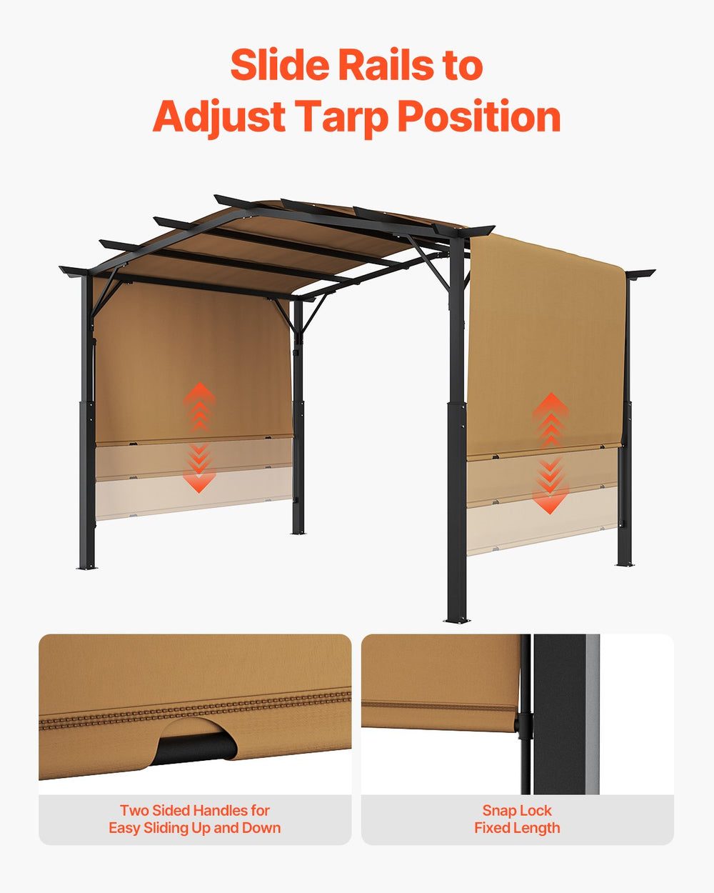 Vevor Outdoor Retractable Pergola 10' x 10' with Arched Top and Waterproof Canopy New