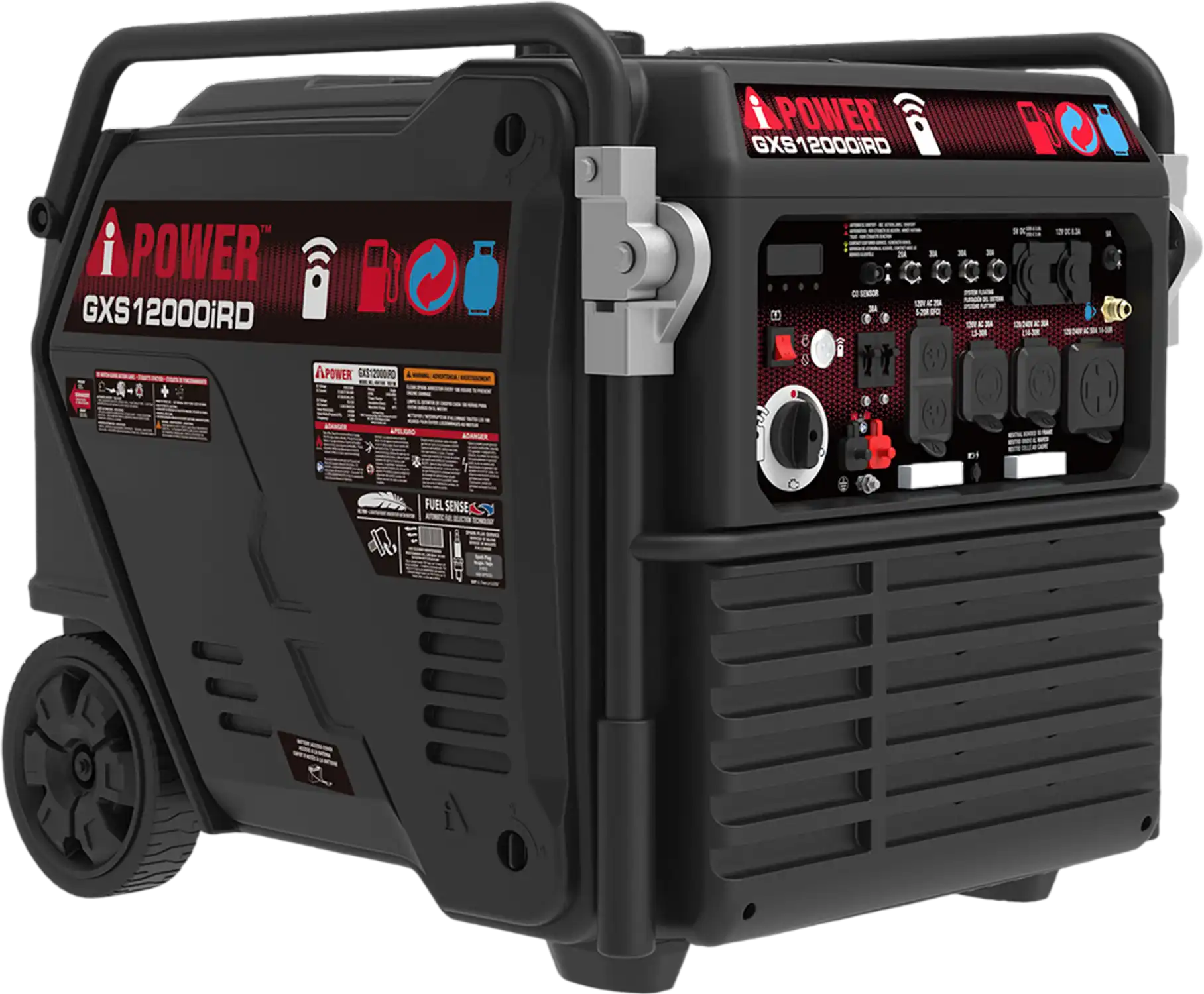 A-iPower GXS12000IRD Generator 9100W/12000W Dual Fuel Gas Propane Inverter 50A Low THD CO Sensor Remote Start New
