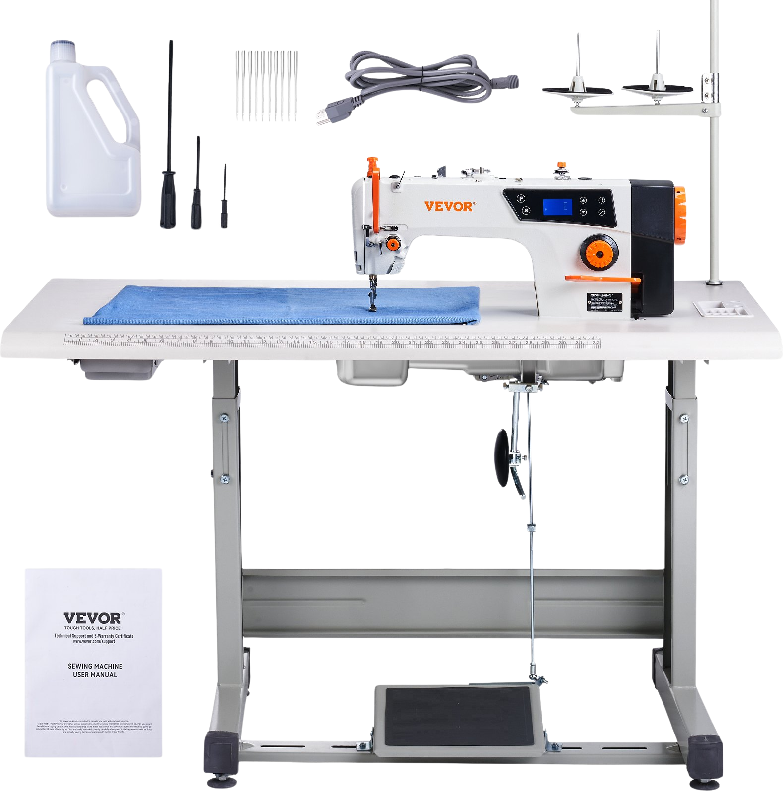 Vevor Industrial Sewing Machine 550W Heavy-Duty Lockstitch 5000 S.P.M Clear Control Panel and Table Stand New