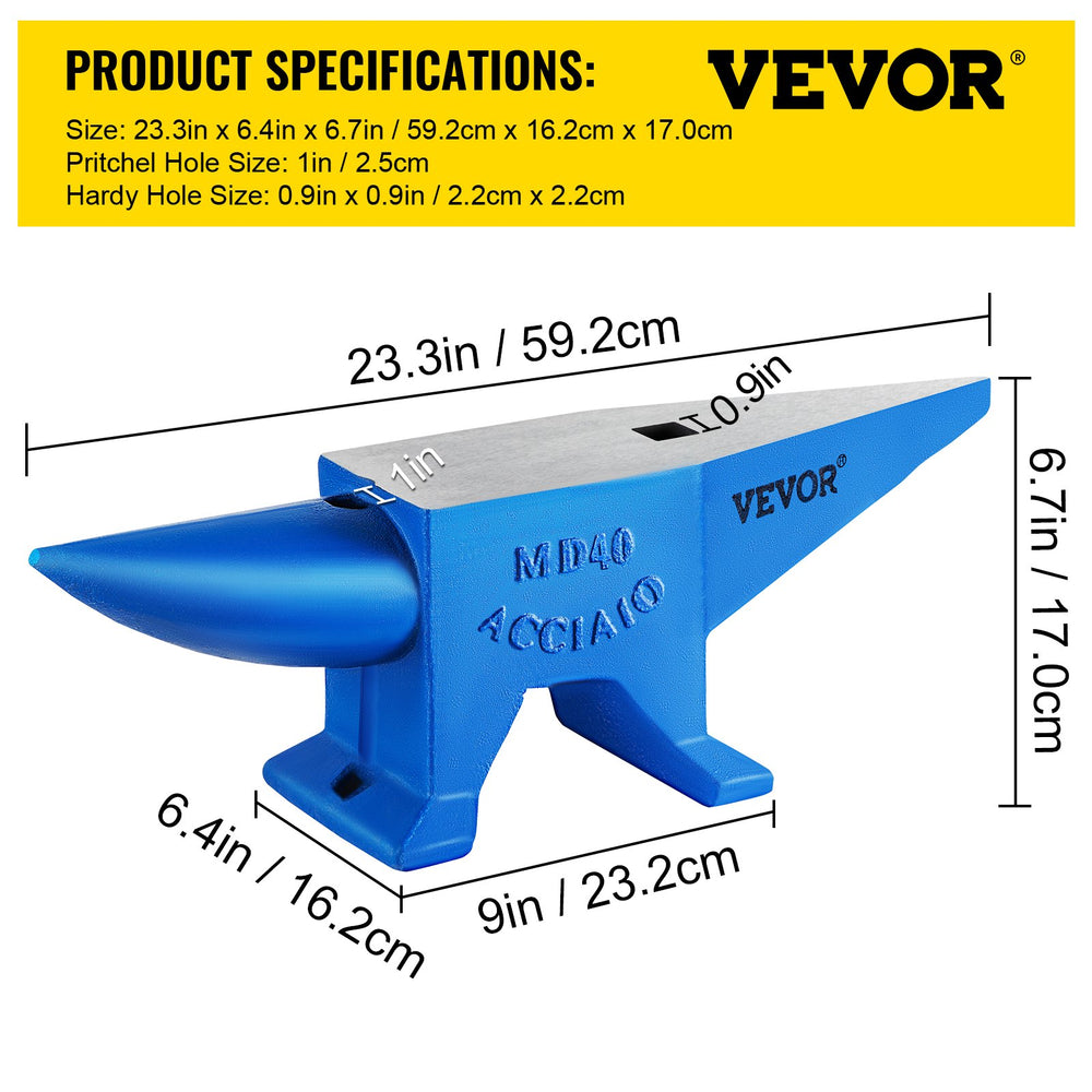 Vevor Single Horn Anvil 88 Lbs. Cast Steel with Round and Square Hole New