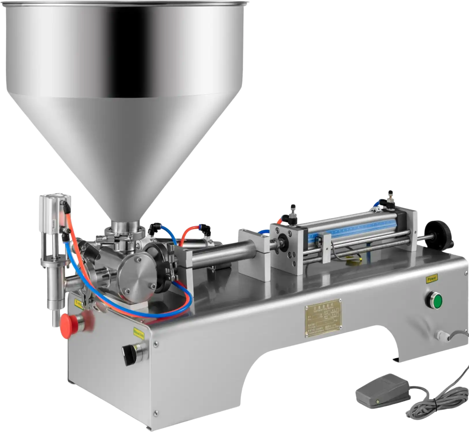Vevor Pneumatic Liquid Filling Machine 10-300mL Bottle Filler with 30L Hopper and Pedal Horizontal New