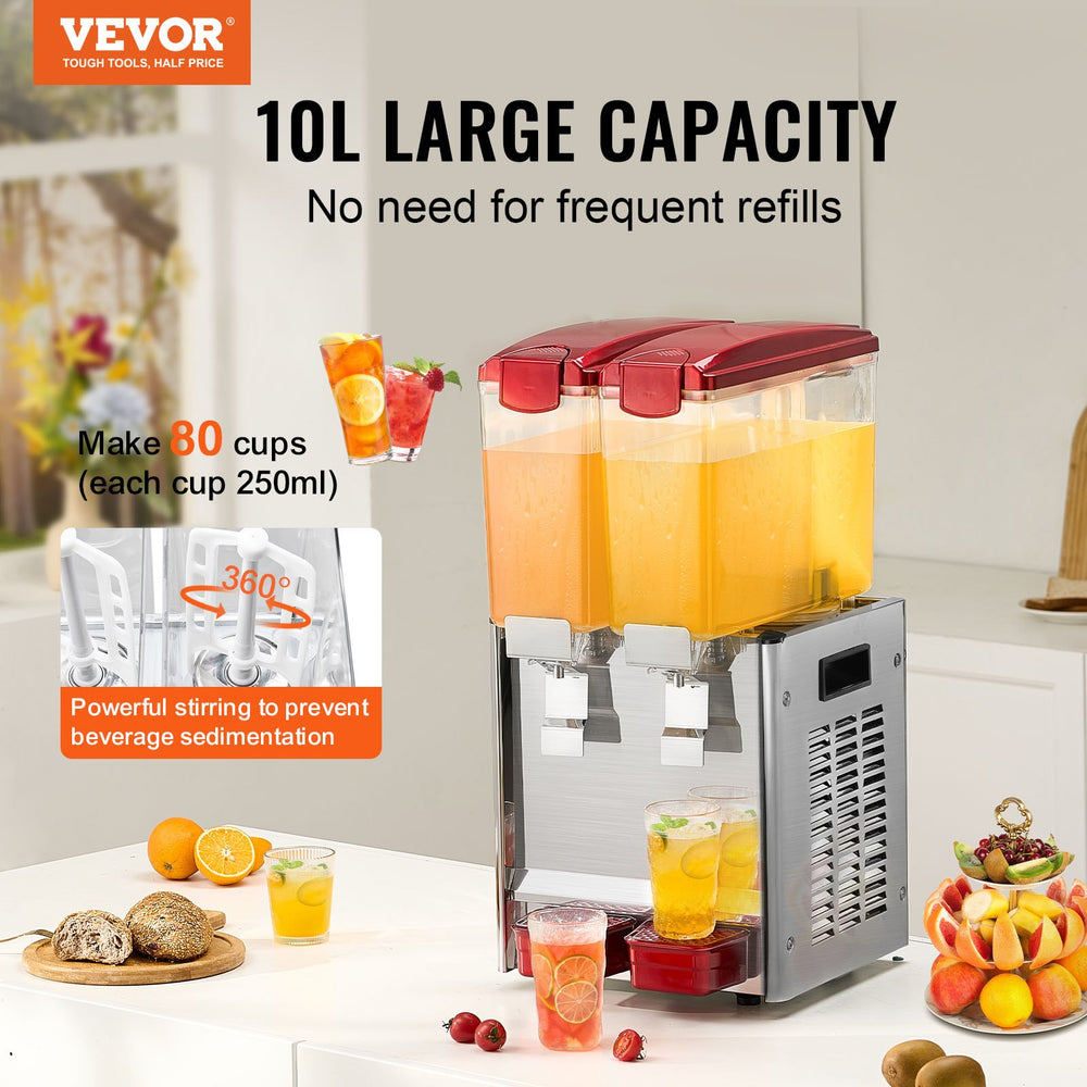 Vevor Beverage Dispenser 10.5 Qt 2 Tank Commercial Cold Juice Machine 260W Stainless Steel New