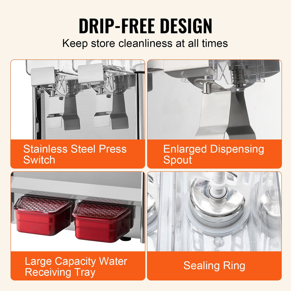 Vevor Beverage Dispenser 10.5 Qt 2 Tank Commercial Cold Juice Machine 260W Stainless Steel New