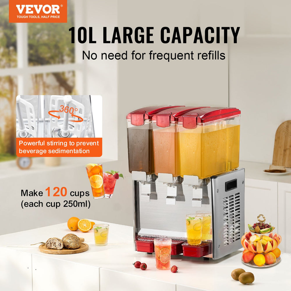 Vevor Beverage Dispenser 10.5 Qt 3 Tank Commercial Cold Juice Machine 360W Stainless Steel New