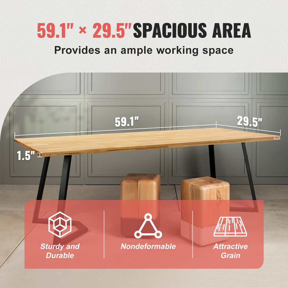 Vevor Wood Table Top 59.1" x 29.5" 330 Lbs. Capacity Solid One-Piece Rectangular Desktop New