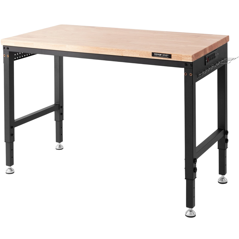 Vevor 48" x 24" Workbench 2000 lbs Load Capacity And 28" to 39.5" Adjustable Height Range Oak Top Steel Frame New