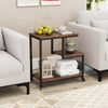 G-shaped 3-tier mobile end table in rustic brown with open shelves, perfect for living room or bedside use.