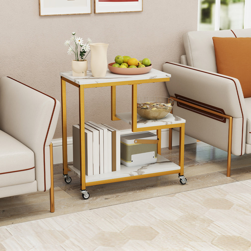 G-shaped Side Table 3-Tier Mobile End Table with Open Shelves-White - Gallery View 1 of 9