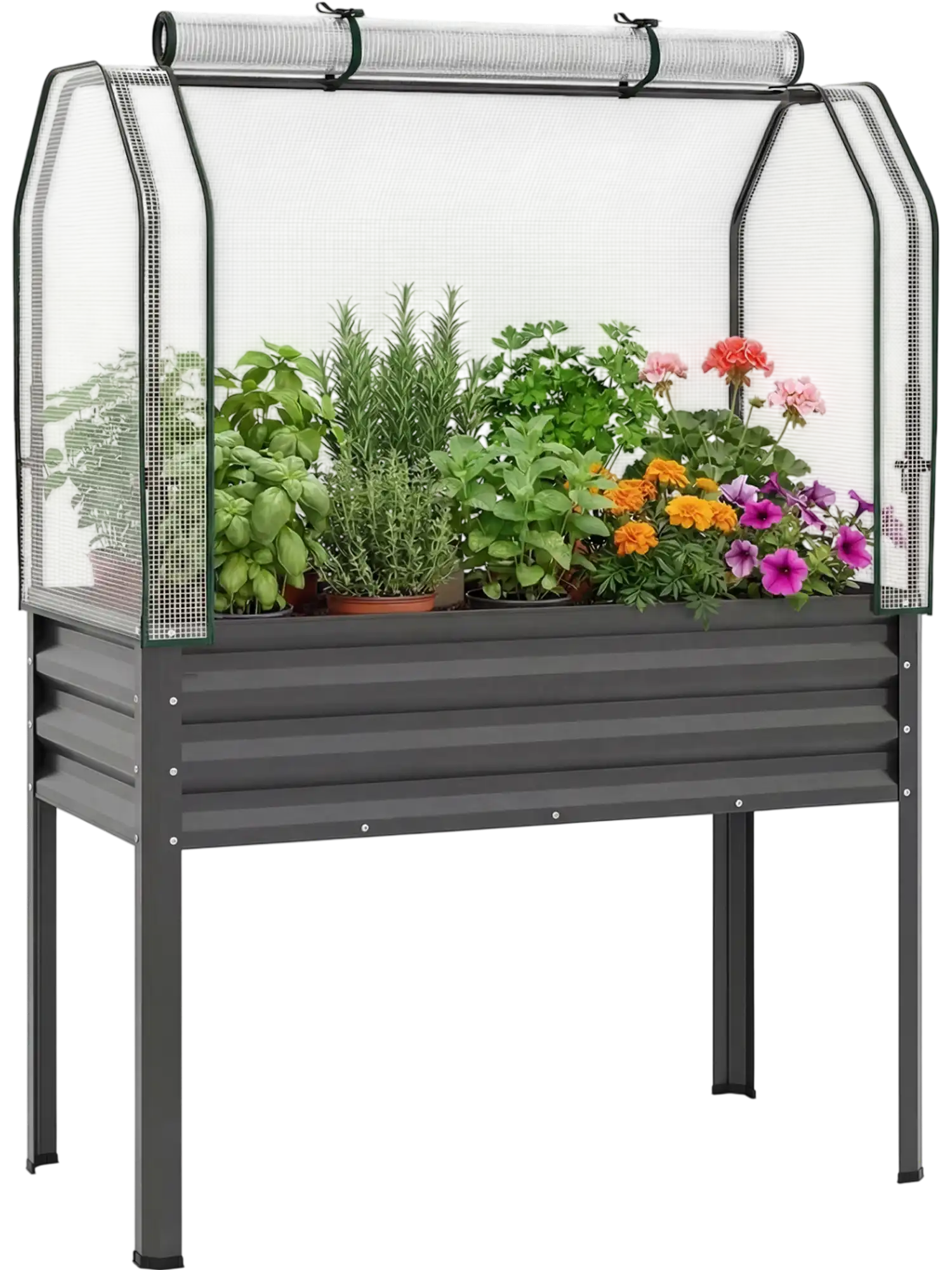 Costway Galvanized Raised Garden Bed w/ Legs Greenhouse Cover Vegetable Flower Planter 40613278 New