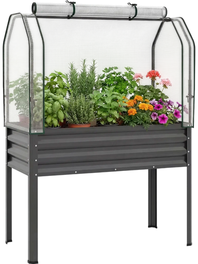 Costway Galvanized Raised Garden Bed w/ Legs & Greenhouse Cover 40613278 New