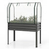 Galvanized raised garden bed with legs and greenhouse cover, perfect for growing vegetables and flowers in any season.
