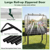 Galvanized raised garden bed with greenhouse cover, featuring a large roll-up zippered door for easy access and airflow.