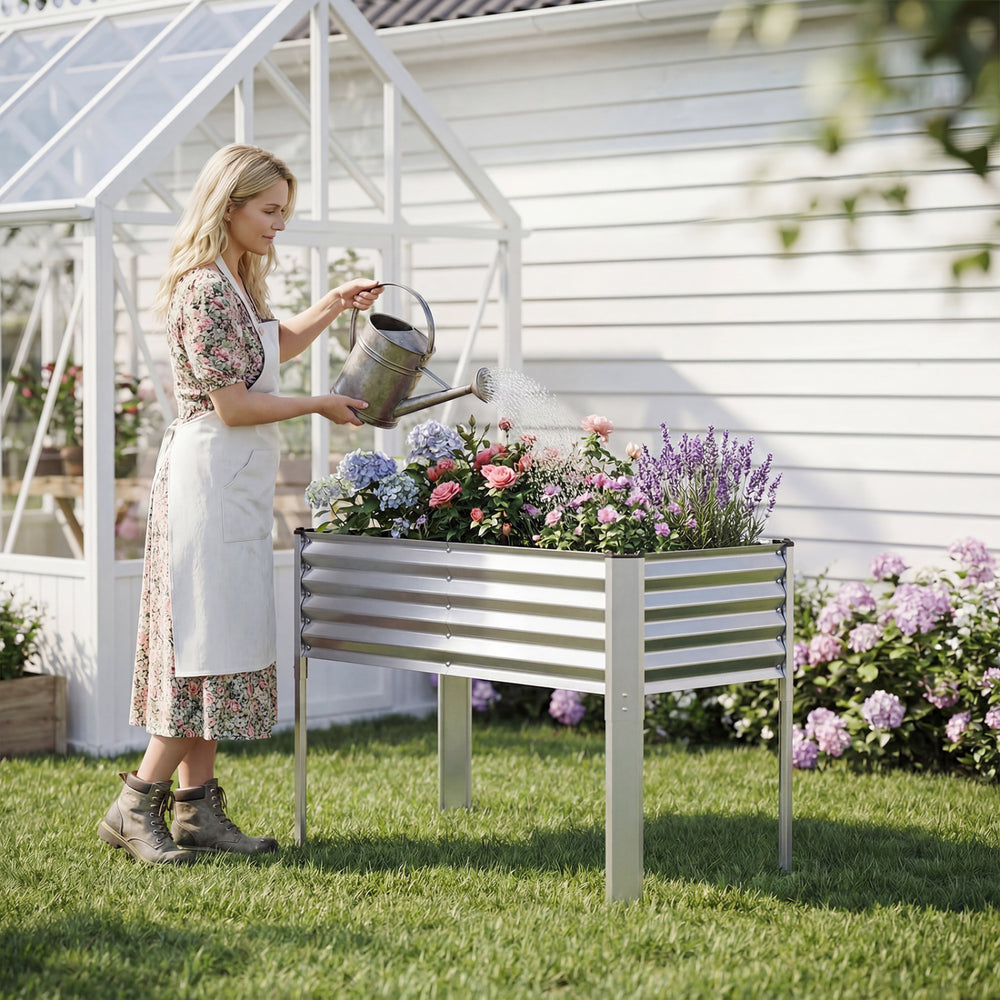 Galvanized Raised Garden Bed with Legs 46" x 24" x 31" Metal Elevated Planter Box-Silver - Gallery View 1 of 9
