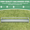 Metal chicken feeder made of galvanized steel with drainage holes, accommodating 12 chickens for easy feeding and.