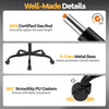 SGS certified gas rod for height adjustment, 5-claw metal base for stability, and 360° PU casters for easy movement.