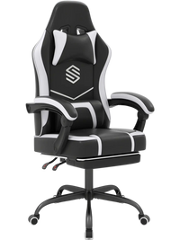 Gaming chair showcasing a sleek black design with padded linkage armrests and 90°-135° reclining backrest for versatile.