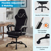 Gaming chair with adjustable height, headrest, and footrest, featuring a 360° swivel seat for optimal comfort.