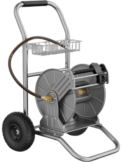 Giraffe Tools SW-8C Garden Hose Reel Cart 2 Wheels Stainless Steel Silver New