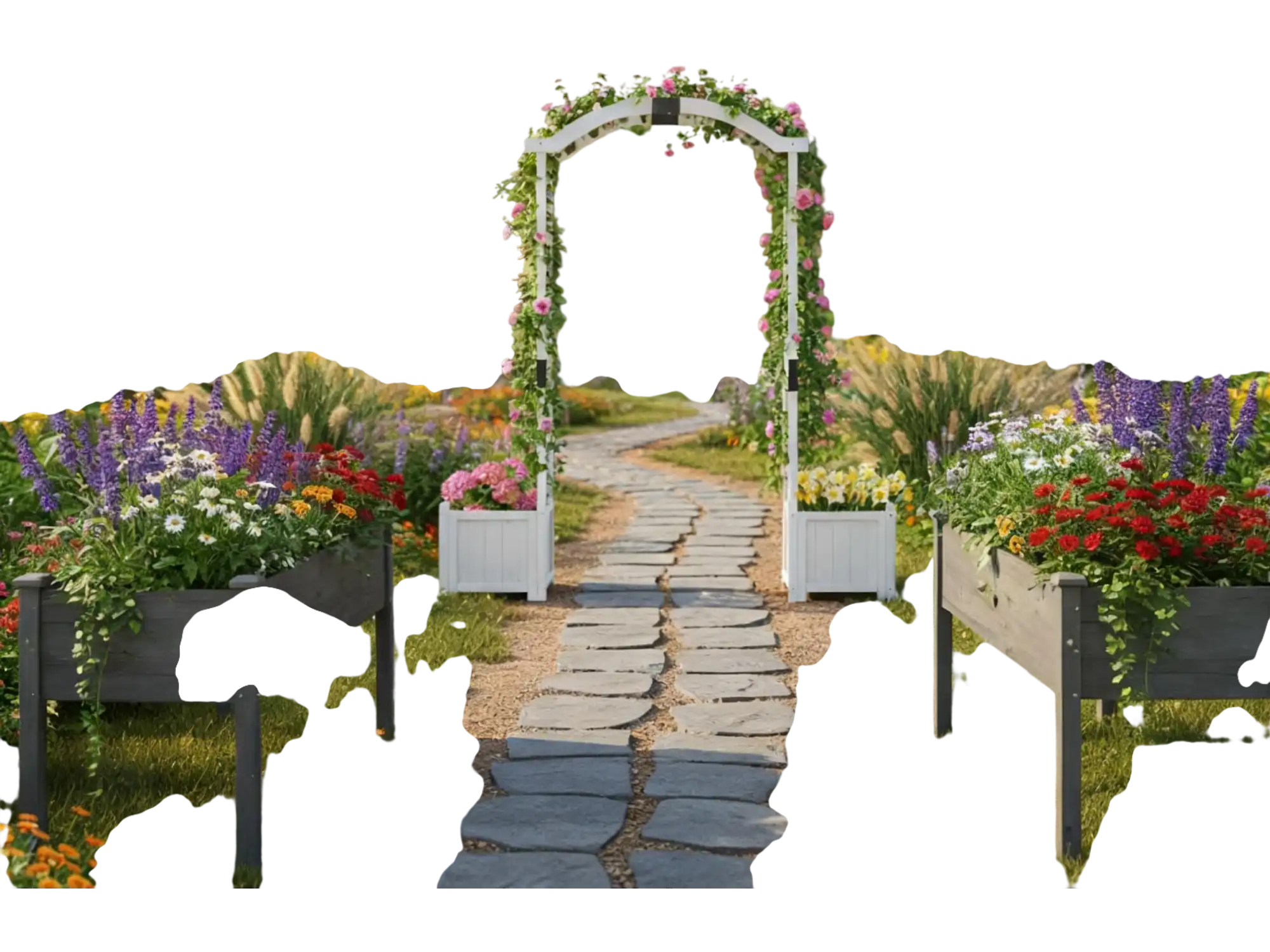 Costway 3pc Garden Arbor & Raised Bed Combo Set 79223679 New
