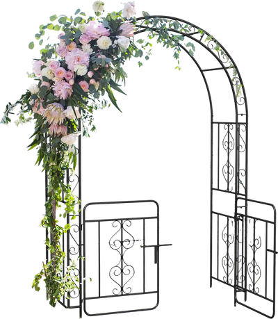 Costway Garden Arbor Gate Crossbars Ground Stakes Black 85324179 New