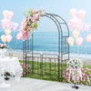 Black garden arbor with gate, featuring elegant flower decorations and sturdy crossbars, ideal for weddings and outdoor.