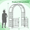Garden arbor with gate, featuring elegant flower decoration and durable galvanized metal, ideal for climbing plants.