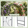 Heavy-duty metal garden arch with arched top, slatted design, and elegant flower accents for climbing plants.