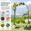 Black metal garden arch with floral decorations, ideal for climbing plants and outdoor events, featuring sturdy design.