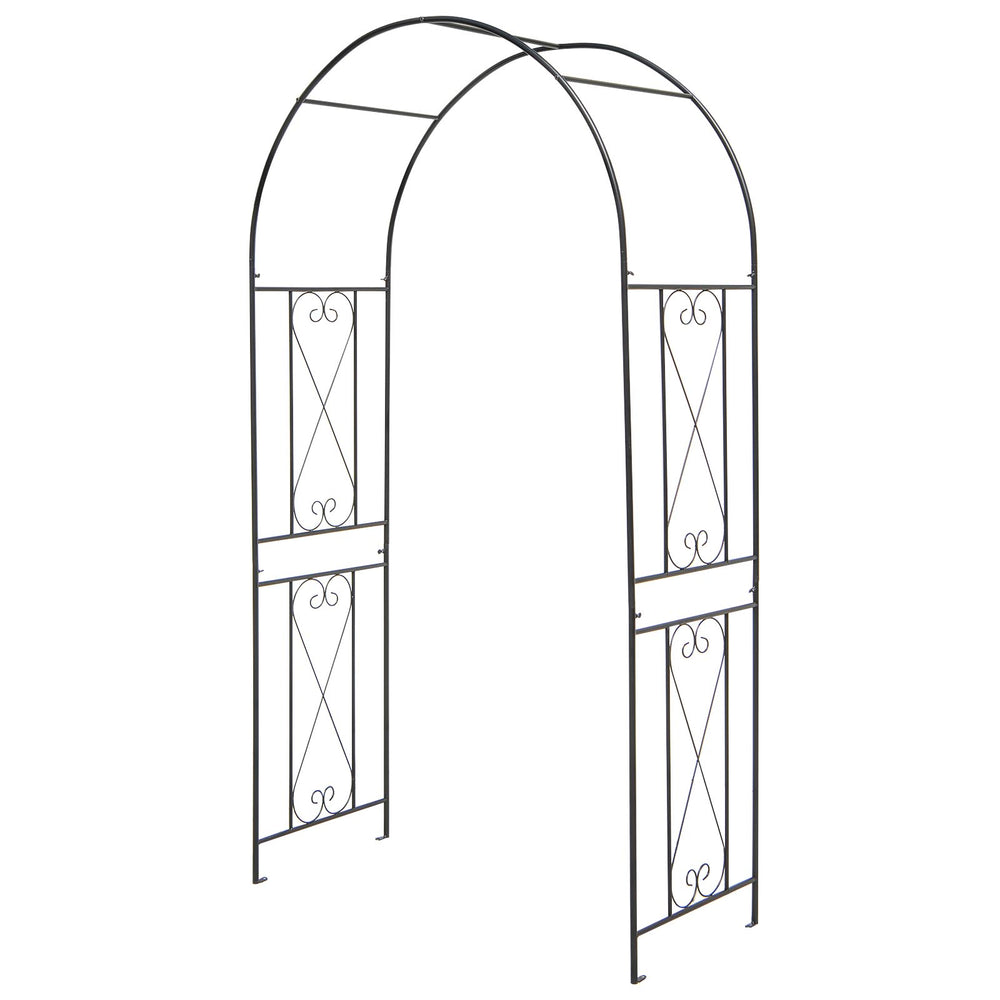 Black garden arch arbor trellis with sturdy metal frame, perfect for climbing plants and outdoor decorations.