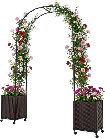 Costway Garden Arch Trellis w/ 2 Self-Watering Planter Boxes 39562527 New