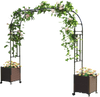 Garden arch trellis with faux woven rattan design, includes 2 planter boxes and lockable wheels for easy mobility.