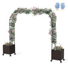 Garden arch trellis with faux woven rattan design, 2 planter boxes, and lockable wheels for easy mobility and planting.