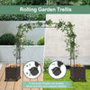 Garden arch trellis with two planter boxes, featuring lockable wheels for easy movement and faux woven rattan design.