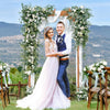 Wooden garden arch trellis, 7 feet tall, ideal for climbing plants and wedding decor, featuring elegant grid design.