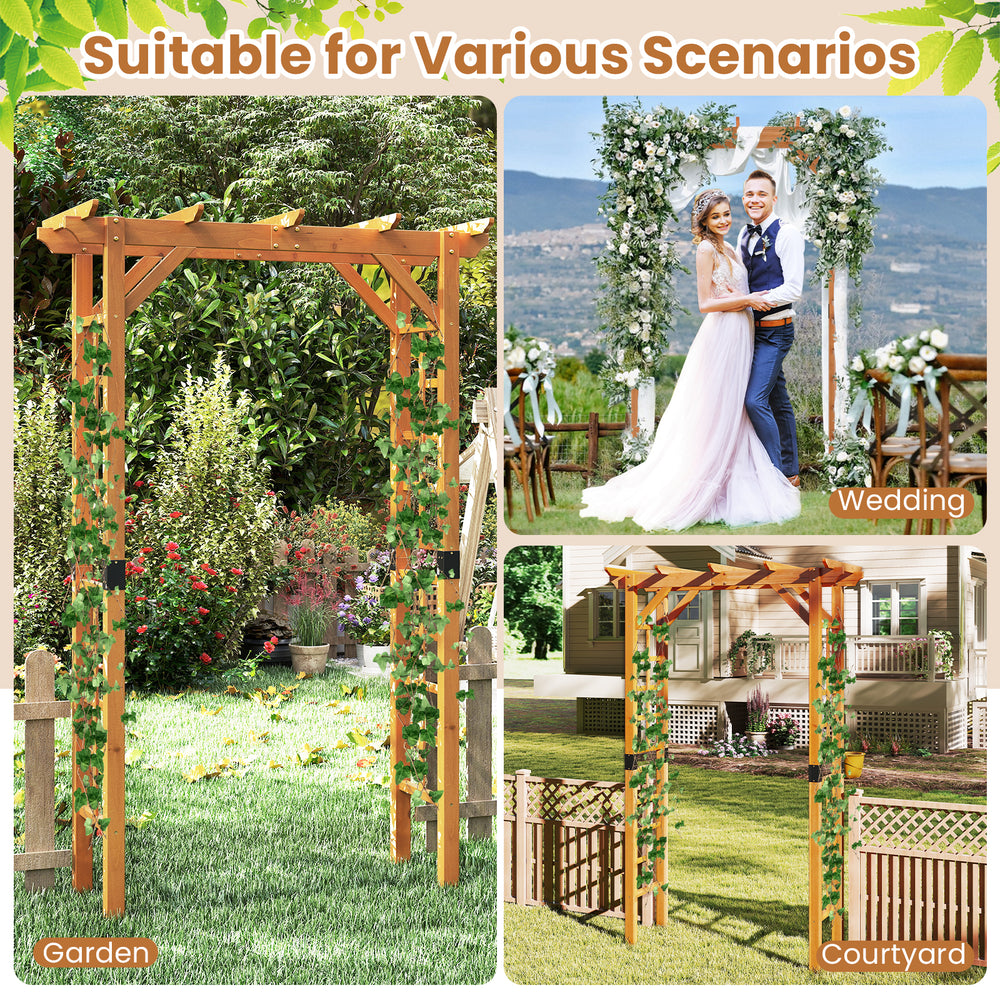 Wooden garden arch trellis for climbing plants, 7 FT, durable fir wood, ideal for weddings and outdoor decor.