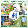 Garden hose reel cart with two wheels and storage basket, ideal for watering plants, washing cars, and bathing pets.