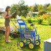 Garden Hose Reel Cart Metal Hose Cart with 4 Wheels and Storage Basket-Blue - Gallery View 1 of 10