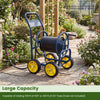 Garden hose reel cart with heavy-duty metal frame, large capacity for 330 ft hose, portable design with four wheels.