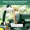 Brass fitting connections on the green garden hose reel cart ensure a secure seal and prevent water leakage.