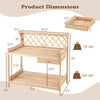 Wooden garden potting bench with lattice trellis, spacious countertop, and slide-out drawer for versatile outdoor use.