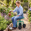 Garden rolling workseat in green with 360° swivel seat, adjustable height, and large wheels for easy mobility in the.